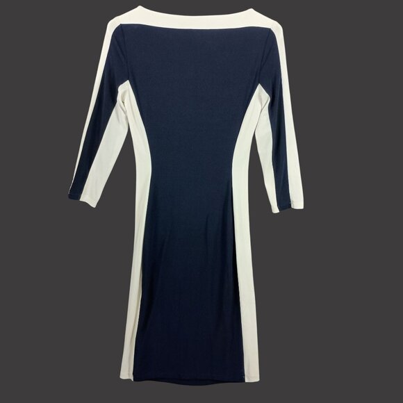 Lauren Ralph Lauren Ruched Sheath Dress Knee Length Colorblocked Blue White 2 - Picture 6 of 6